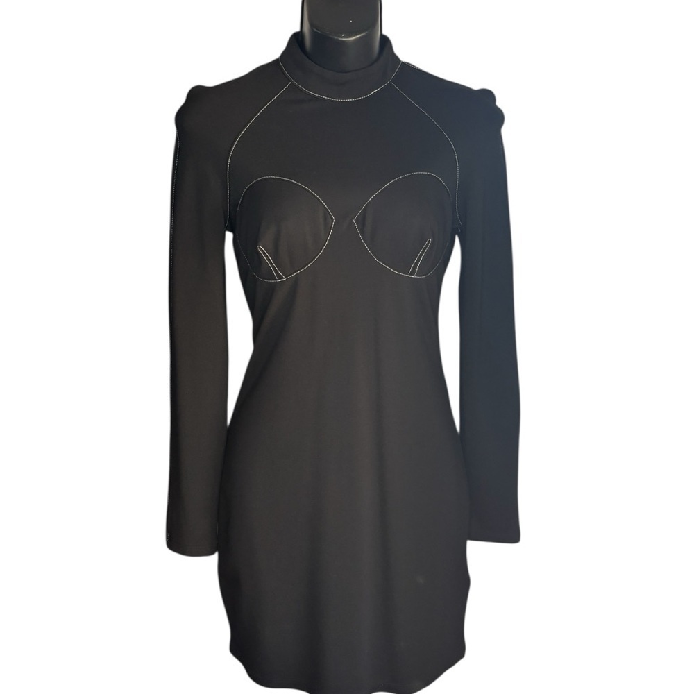 Adika Black Long Sleeve Dress with White Stitching